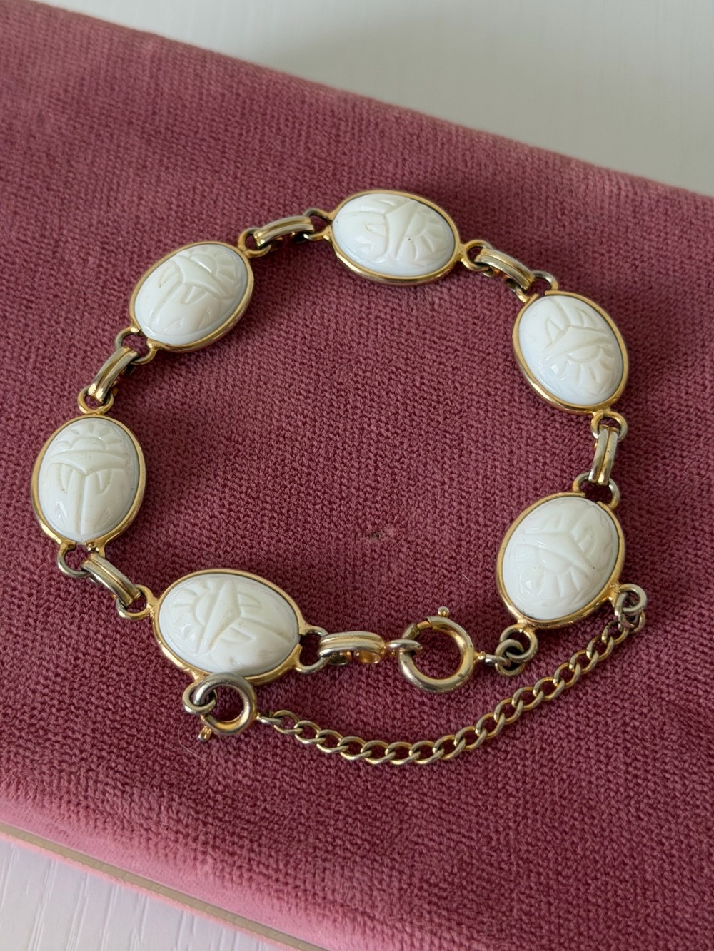 Vintage Gold-Tone White Scarab Bracelet